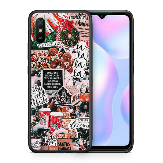 Θήκη Xiaomi Redmi 9A Xmas Habbits από τη Smartfits με σχέδιο στο πίσω μέρος και μαύρο περίβλημα | Xiaomi Redmi 9A Xmas Habbits case with colorful back and black bezels