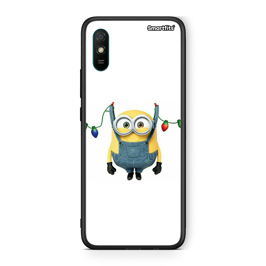 Xiaomi Redmi 9A Xmas Minion Lights θήκη από τη Smartfits με σχέδιο στο πίσω μέρος και μαύρο περίβλημα | Smartphone case with colorful back and black bezels by Smartfits