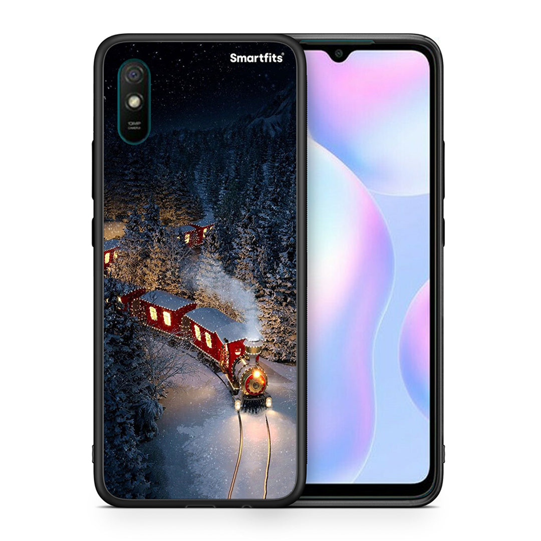 Θήκη Xiaomi Redmi 9A Xmas Train από τη Smartfits με σχέδιο στο πίσω μέρος και μαύρο περίβλημα | Xiaomi Redmi 9A Xmas Train case with colorful back and black bezels