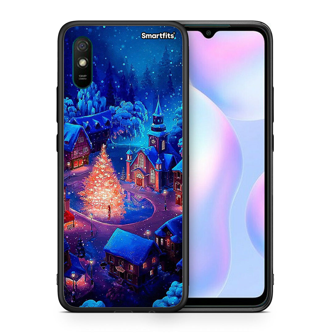 Θήκη Xiaomi Redmi 9A Xmas Village από τη Smartfits με σχέδιο στο πίσω μέρος και μαύρο περίβλημα | Xiaomi Redmi 9A Xmas Village case with colorful back and black bezels