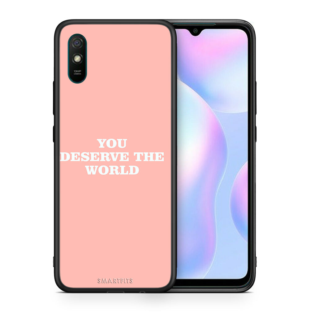 Θήκη Αγίου Βαλεντίνου Xiaomi Redmi 9A You Deserve The World από τη Smartfits με σχέδιο στο πίσω μέρος και μαύρο περίβλημα | Xiaomi Redmi 9A You Deserve The World case with colorful back and black bezels
