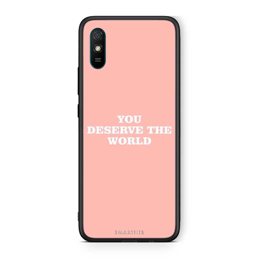 Xiaomi Redmi 9A You Deserve The World Θήκη Αγίου Βαλεντίνου από τη Smartfits με σχέδιο στο πίσω μέρος και μαύρο περίβλημα | Smartphone case with colorful back and black bezels by Smartfits