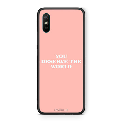 Xiaomi Redmi 9A You Deserve The World Θήκη Αγίου Βαλεντίνου από τη Smartfits με σχέδιο στο πίσω μέρος και μαύρο περίβλημα | Smartphone case with colorful back and black bezels by Smartfits