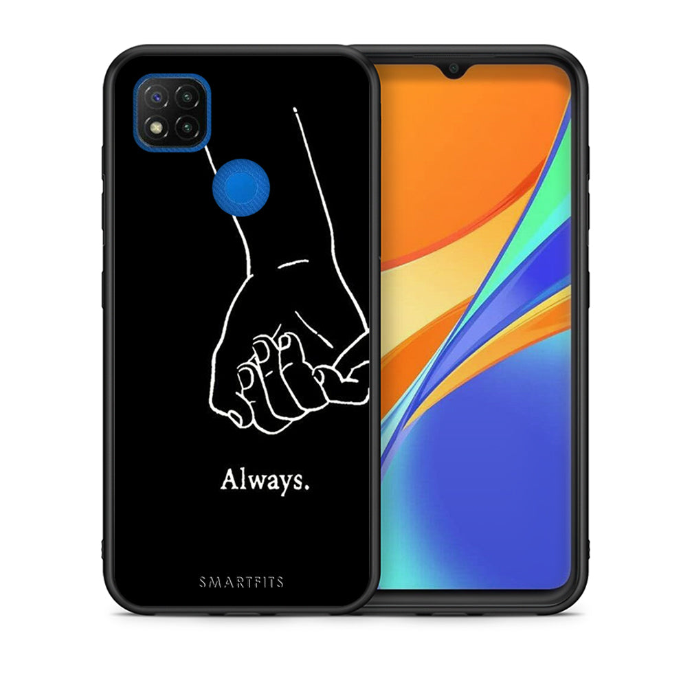 Θήκη Αγίου Βαλεντίνου Xiaomi Redmi 9C Always & Forever 1 από τη Smartfits με σχέδιο στο πίσω μέρος και μαύρο περίβλημα | Xiaomi Redmi 9C Always & Forever 1 case with colorful back and black bezels