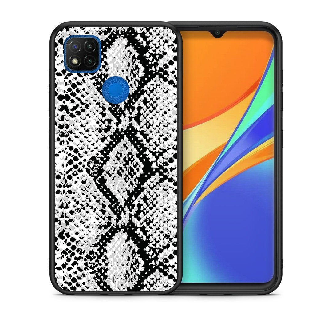 Θήκη Xiaomi Redmi 9C White Snake Animal από τη Smartfits με σχέδιο στο πίσω μέρος και μαύρο περίβλημα | Xiaomi Redmi 9C White Snake Animal case with colorful back and black bezels