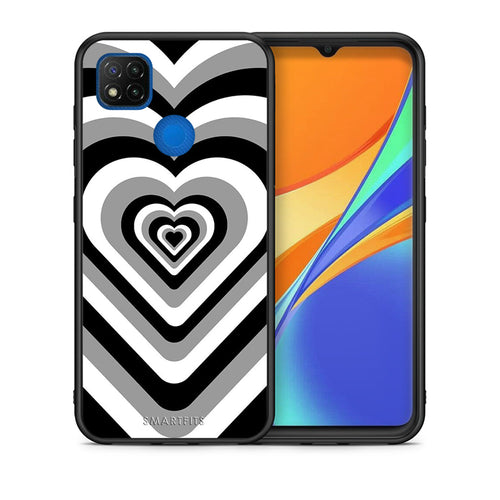 Θήκη Xiaomi Redmi 9C Black Hearts από τη Smartfits με σχέδιο στο πίσω μέρος και μαύρο περίβλημα | Xiaomi Redmi 9C Black Hearts case with colorful back and black bezels