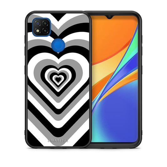Θήκη Xiaomi Redmi 9C Black Hearts από τη Smartfits με σχέδιο στο πίσω μέρος και μαύρο περίβλημα | Xiaomi Redmi 9C Black Hearts case with colorful back and black bezels