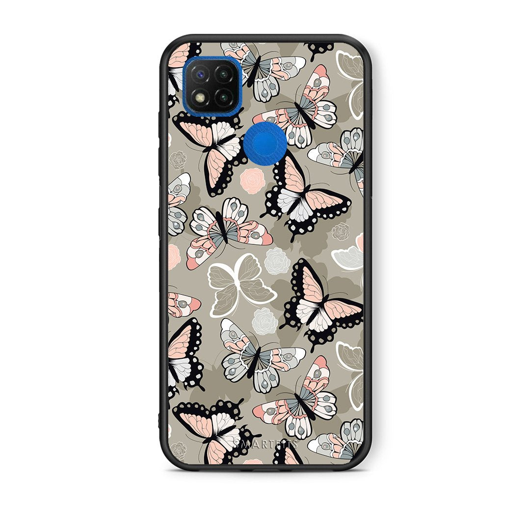 Θήκη Xiaomi Redmi 9C Butterflies Boho από τη Smartfits με σχέδιο στο πίσω μέρος και μαύρο περίβλημα | Xiaomi Redmi 9C Butterflies Boho case with colorful back and black bezels