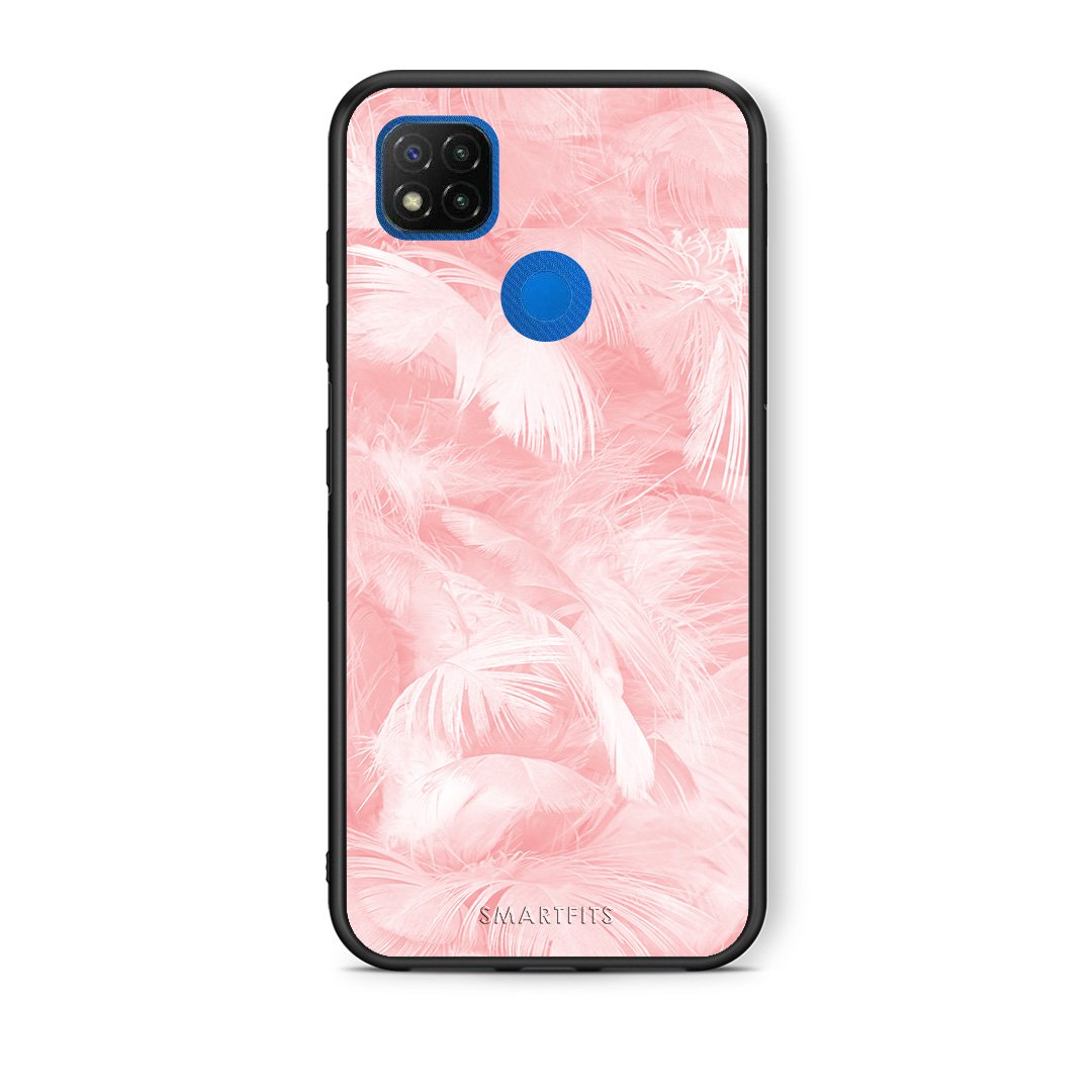 Θήκη Xiaomi Redmi 9C Pink Feather Boho από τη Smartfits με σχέδιο στο πίσω μέρος και μαύρο περίβλημα | Xiaomi Redmi 9C Pink Feather Boho case with colorful back and black bezels