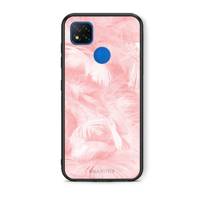 Θήκη Xiaomi Redmi 9C Pink Feather Boho από τη Smartfits με σχέδιο στο πίσω μέρος και μαύρο περίβλημα | Xiaomi Redmi 9C Pink Feather Boho case with colorful back and black bezels