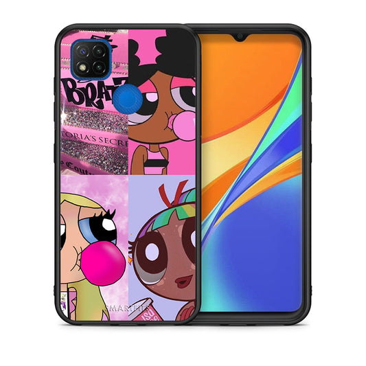 Θήκη Αγίου Βαλεντίνου Xiaomi Redmi 9C Bubble Girls από τη Smartfits με σχέδιο στο πίσω μέρος και μαύρο περίβλημα | Xiaomi Redmi 9C Bubble Girls case with colorful back and black bezels