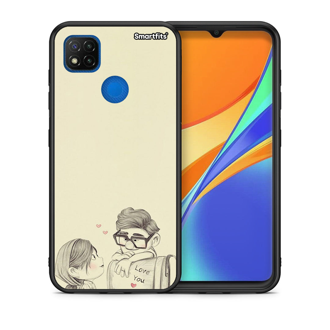 Θήκη Xiaomi Redmi 9C Carl And Ellie από τη Smartfits με σχέδιο στο πίσω μέρος και μαύρο περίβλημα | Xiaomi Redmi 9C Carl And Ellie case with colorful back and black bezels
