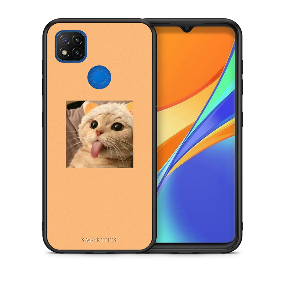 Θήκη Xiaomi Redmi 9C Cat Tongue από τη Smartfits με σχέδιο στο πίσω μέρος και μαύρο περίβλημα | Xiaomi Redmi 9C Cat Tongue case with colorful back and black bezels