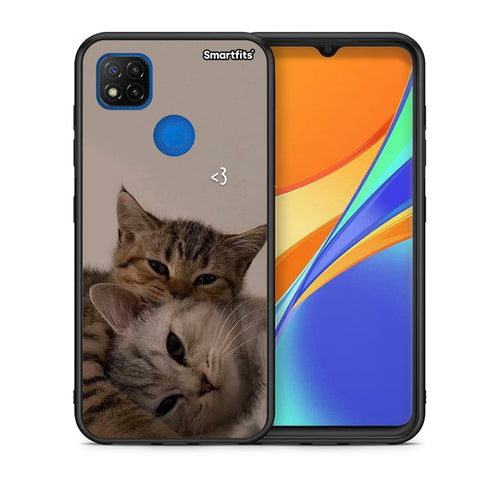 Θήκη Xiaomi Redmi 9C Cats In Love από τη Smartfits με σχέδιο στο πίσω μέρος και μαύρο περίβλημα | Xiaomi Redmi 9C Cats In Love case with colorful back and black bezels