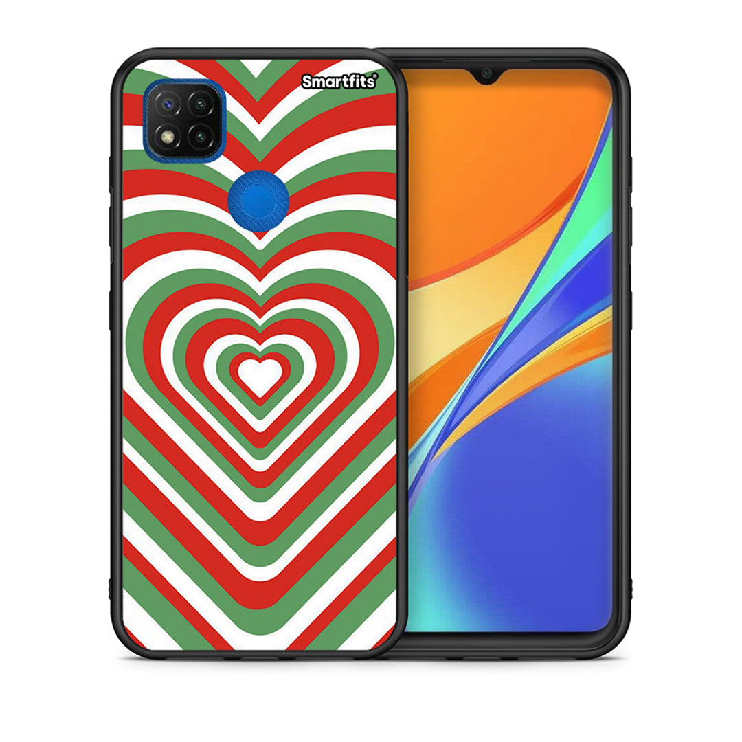 Θήκη Xiaomi Redmi 9C Christmas Hearts από τη Smartfits με σχέδιο στο πίσω μέρος και μαύρο περίβλημα | Xiaomi Redmi 9C Christmas Hearts case with colorful back and black bezels