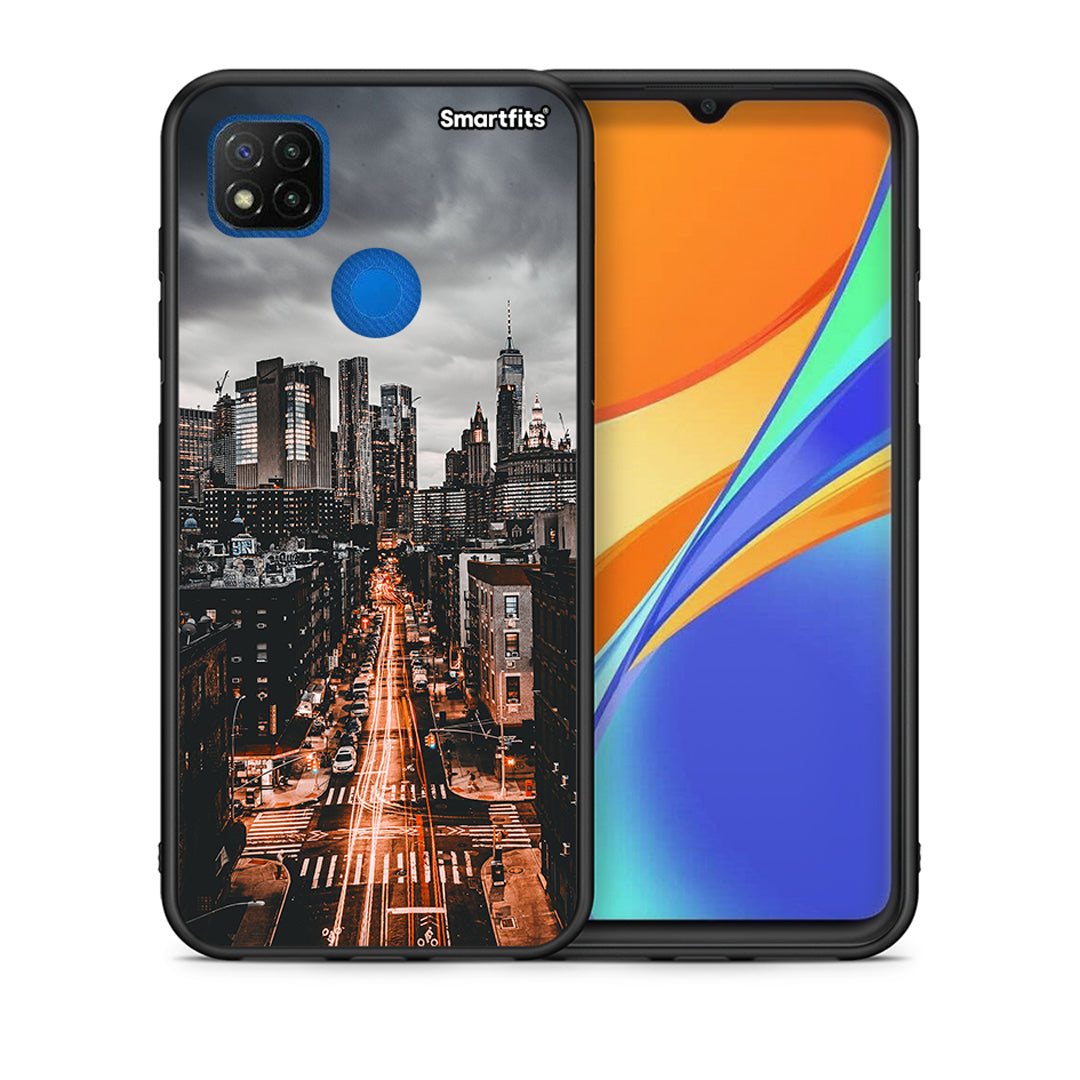 Θήκη Xiaomi Redmi 9C City Lights από τη Smartfits με σχέδιο στο πίσω μέρος και μαύρο περίβλημα | Xiaomi Redmi 9C City Lights case with colorful back and black bezels