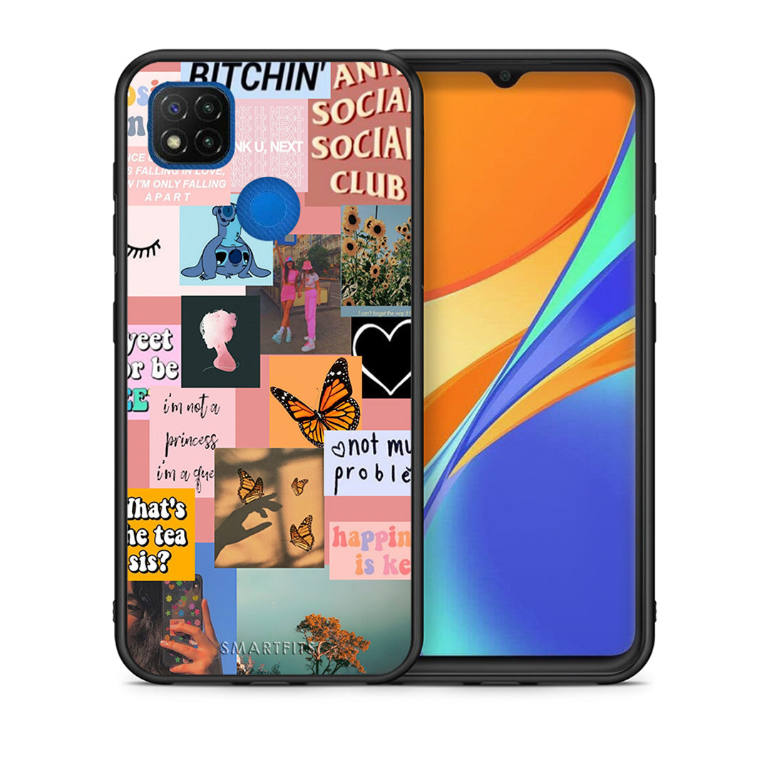 Θήκη Αγίου Βαλεντίνου Xiaomi Redmi 9C Collage Bitchin από τη Smartfits με σχέδιο στο πίσω μέρος και μαύρο περίβλημα | Xiaomi Redmi 9C Collage Bitchin case with colorful back and black bezels