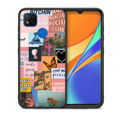 Θήκη Αγίου Βαλεντίνου Xiaomi Redmi 9C Collage Bitchin από τη Smartfits με σχέδιο στο πίσω μέρος και μαύρο περίβλημα | Xiaomi Redmi 9C Collage Bitchin case with colorful back and black bezels