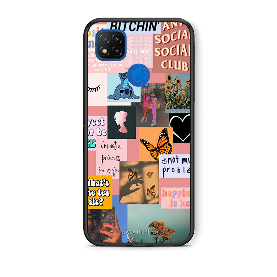 Θήκη Αγίου Βαλεντίνου Xiaomi Redmi 9C Collage Bitchin από τη Smartfits με σχέδιο στο πίσω μέρος και μαύρο περίβλημα | Xiaomi Redmi 9C Collage Bitchin case with colorful back and black bezels