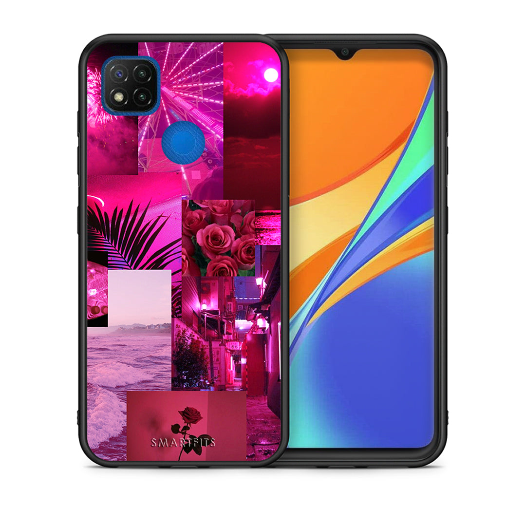 Θήκη Αγίου Βαλεντίνου Xiaomi Redmi 9C Collage Red Roses από τη Smartfits με σχέδιο στο πίσω μέρος και μαύρο περίβλημα | Xiaomi Redmi 9C Collage Red Roses case with colorful back and black bezels