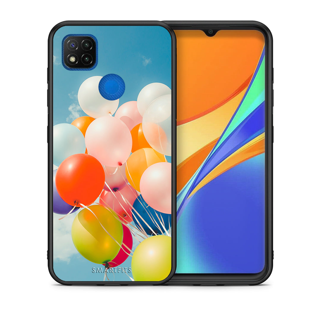 Θήκη Xiaomi Redmi 9C Colorful Balloons από τη Smartfits με σχέδιο στο πίσω μέρος και μαύρο περίβλημα | Xiaomi Redmi 9C Colorful Balloons case with colorful back and black bezels