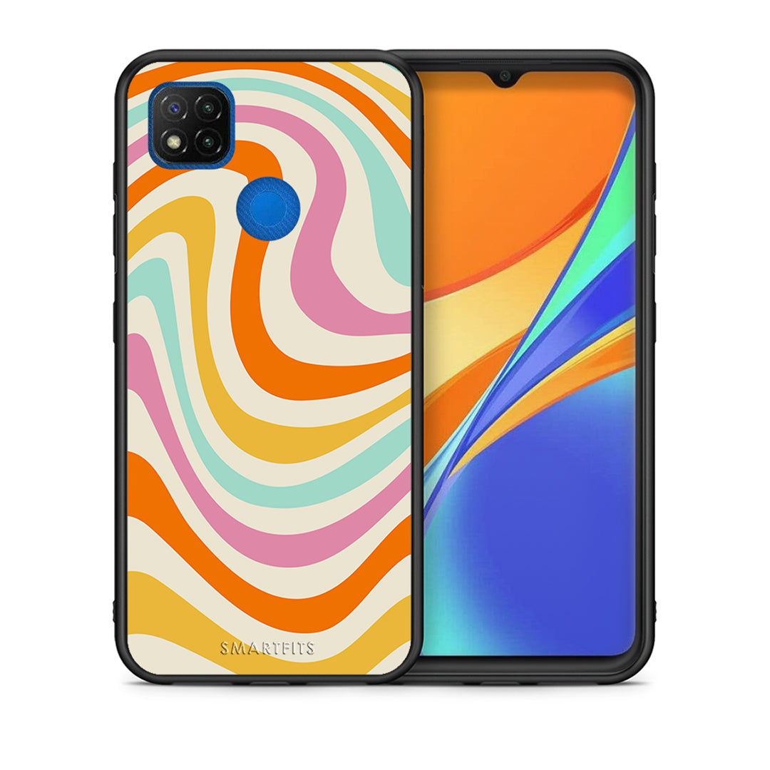 Θήκη Xiaomi Redmi 9C Colourful Waves από τη Smartfits με σχέδιο στο πίσω μέρος και μαύρο περίβλημα | Xiaomi Redmi 9C Colourful Waves case with colorful back and black bezels