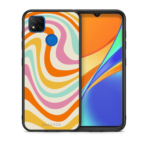 Θήκη Xiaomi Redmi 9C Colourful Waves από τη Smartfits με σχέδιο στο πίσω μέρος και μαύρο περίβλημα | Xiaomi Redmi 9C Colourful Waves case with colorful back and black bezels