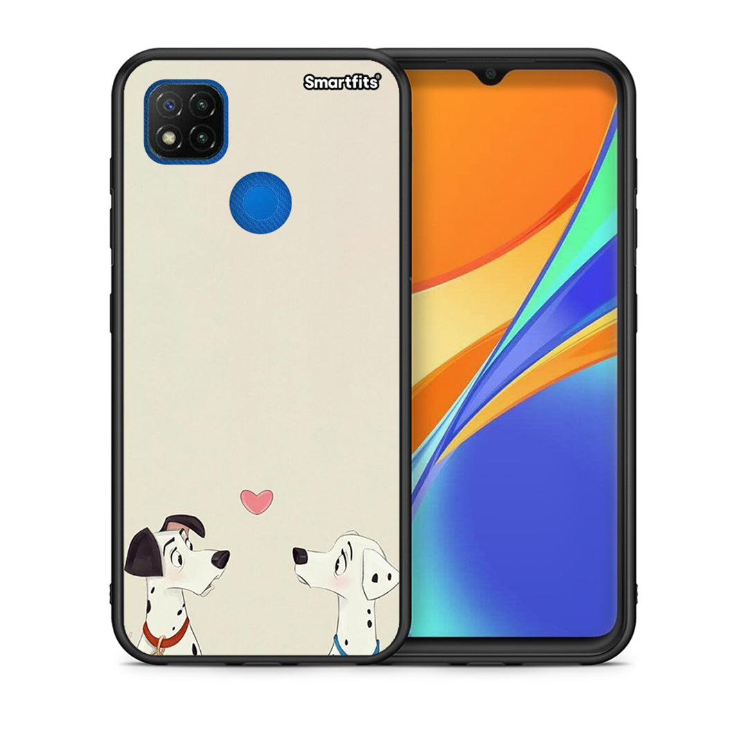 Θήκη Xiaomi Redmi 9C Dalmatians Love από τη Smartfits με σχέδιο στο πίσω μέρος και μαύρο περίβλημα | Xiaomi Redmi 9C Dalmatians Love case with colorful back and black bezels