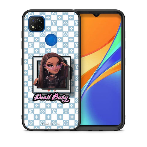 Θήκη Αγίου Βαλεντίνου Xiaomi Redmi 9C Devil Baby από τη Smartfits με σχέδιο στο πίσω μέρος και μαύρο περίβλημα | Xiaomi Redmi 9C Devil Baby case with colorful back and black bezels