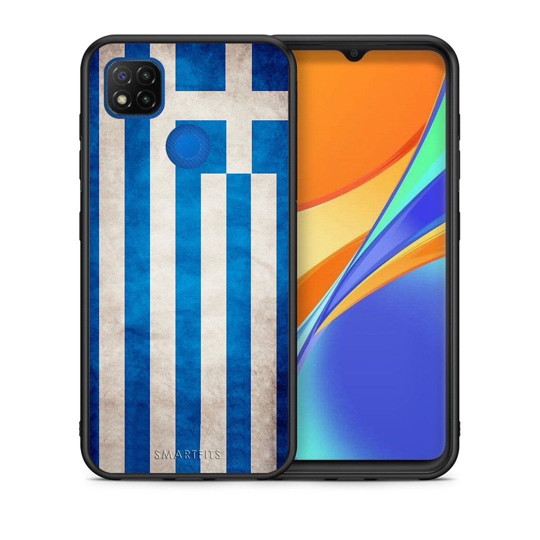 Θήκη Xiaomi Redmi 9C Greek Flag από τη Smartfits με σχέδιο στο πίσω μέρος και μαύρο περίβλημα | Xiaomi Redmi 9C Greek Flag case with colorful back and black bezels