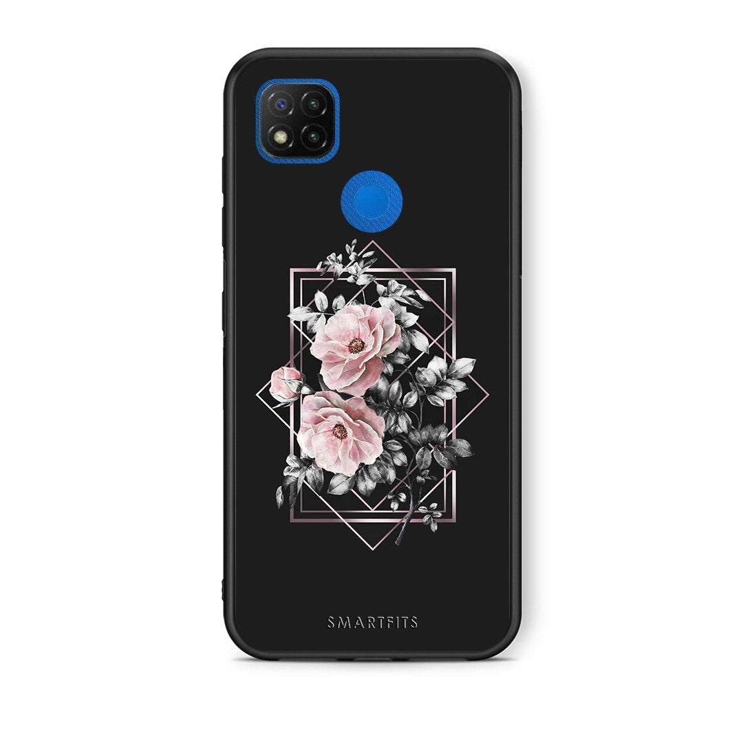 Θήκη Xiaomi Redmi 9C Frame Flower από τη Smartfits με σχέδιο στο πίσω μέρος και μαύρο περίβλημα | Xiaomi Redmi 9C Frame Flower case with colorful back and black bezels