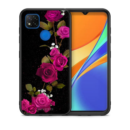 Θήκη Xiaomi Redmi 9C Red Roses Flower από τη Smartfits με σχέδιο στο πίσω μέρος και μαύρο περίβλημα | Xiaomi Redmi 9C Red Roses Flower case with colorful back and black bezels