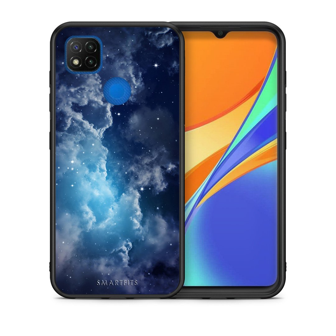 Θήκη Xiaomi Redmi 9C Blue Sky Galaxy από τη Smartfits με σχέδιο στο πίσω μέρος και μαύρο περίβλημα | Xiaomi Redmi 9C Blue Sky Galaxy case with colorful back and black bezels