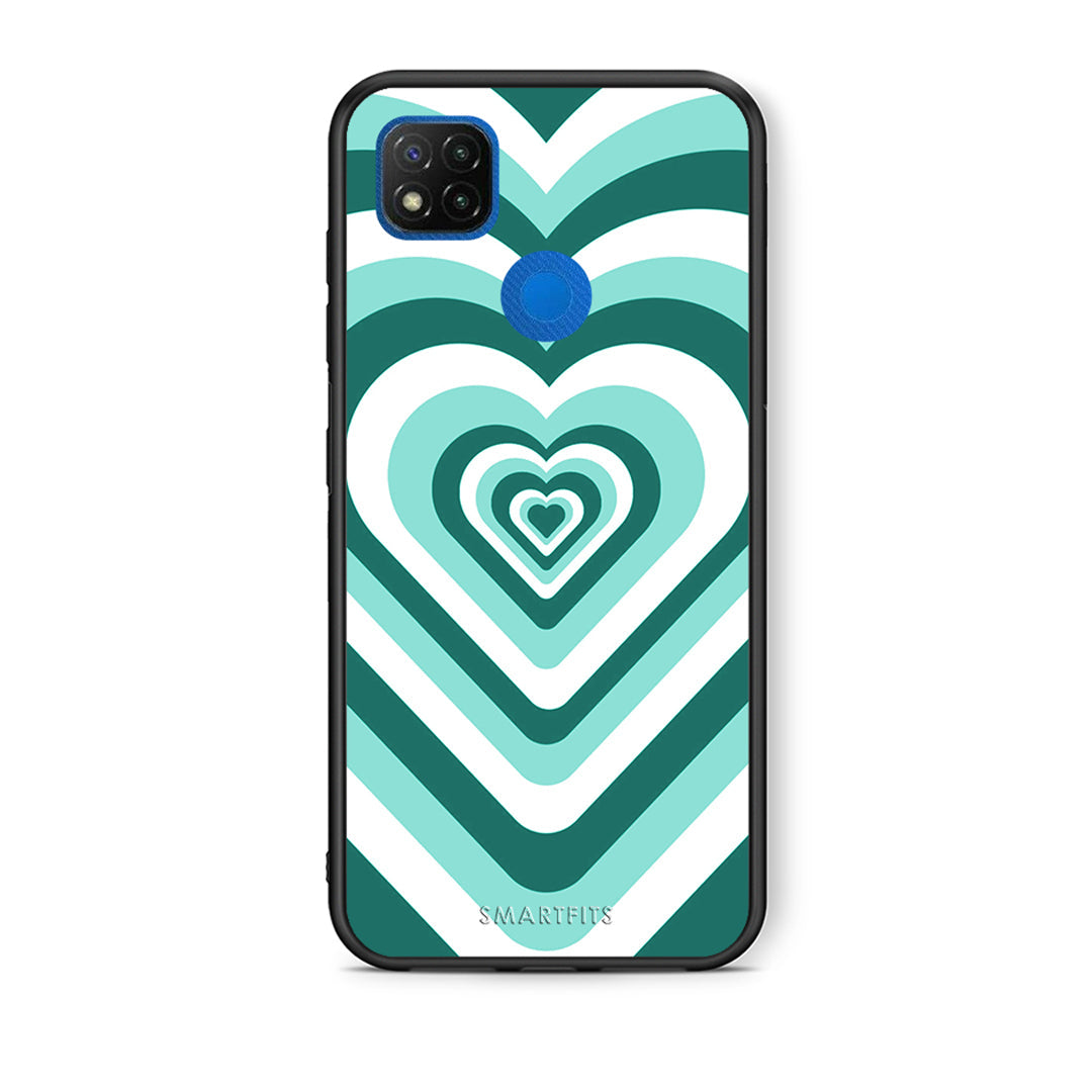 Θήκη Xiaomi Redmi 9C Green Hearts από τη Smartfits με σχέδιο στο πίσω μέρος και μαύρο περίβλημα | Xiaomi Redmi 9C Green Hearts case with colorful back and black bezels