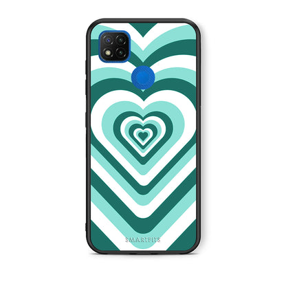 Θήκη Xiaomi Redmi 9C Green Hearts από τη Smartfits με σχέδιο στο πίσω μέρος και μαύρο περίβλημα | Xiaomi Redmi 9C Green Hearts case with colorful back and black bezels