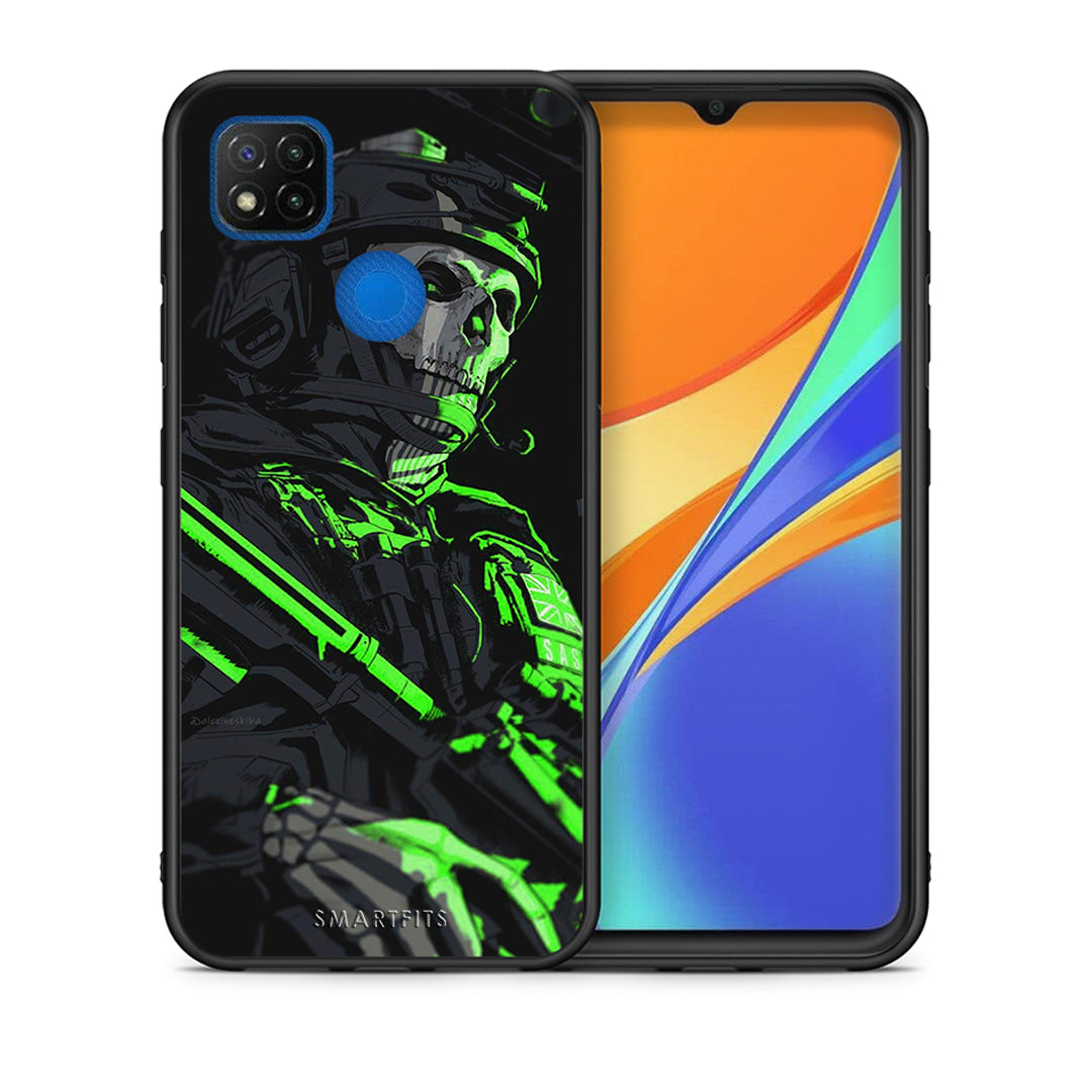 Θήκη Αγίου Βαλεντίνου Xiaomi Redmi 9C Green Soldier από τη Smartfits με σχέδιο στο πίσω μέρος και μαύρο περίβλημα | Xiaomi Redmi 9C Green Soldier case with colorful back and black bezels