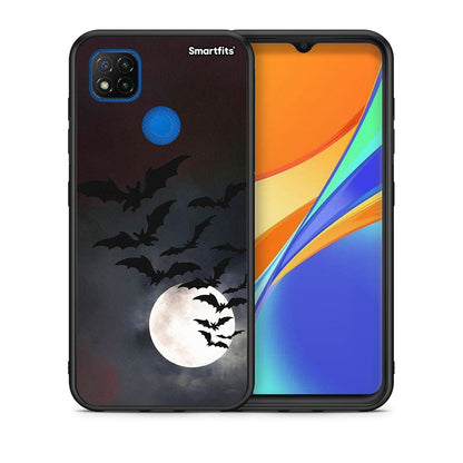 Θήκη Xiaomi Redmi 9C Halloween Bat Night από τη Smartfits με σχέδιο στο πίσω μέρος και μαύρο περίβλημα | Xiaomi Redmi 9C Halloween Bat Night case with colorful back and black bezels
