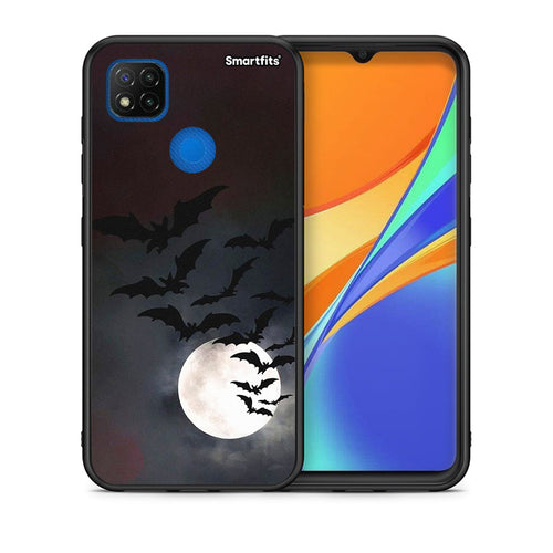Θήκη Xiaomi Redmi 9C Halloween Bat Night από τη Smartfits με σχέδιο στο πίσω μέρος και μαύρο περίβλημα | Xiaomi Redmi 9C Halloween Bat Night case with colorful back and black bezels