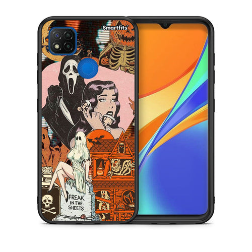 Θήκη Xiaomi Redmi 9C Halloween Collage από τη Smartfits με σχέδιο στο πίσω μέρος και μαύρο περίβλημα | Xiaomi Redmi 9C Halloween Collage case with colorful back and black bezels