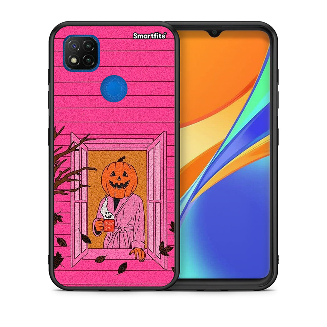 Θήκη Xiaomi Redmi 9C Halloween Pumpkin Lady από τη Smartfits με σχέδιο στο πίσω μέρος και μαύρο περίβλημα | Xiaomi Redmi 9C Halloween Pumpkin Lady case with colorful back and black bezels