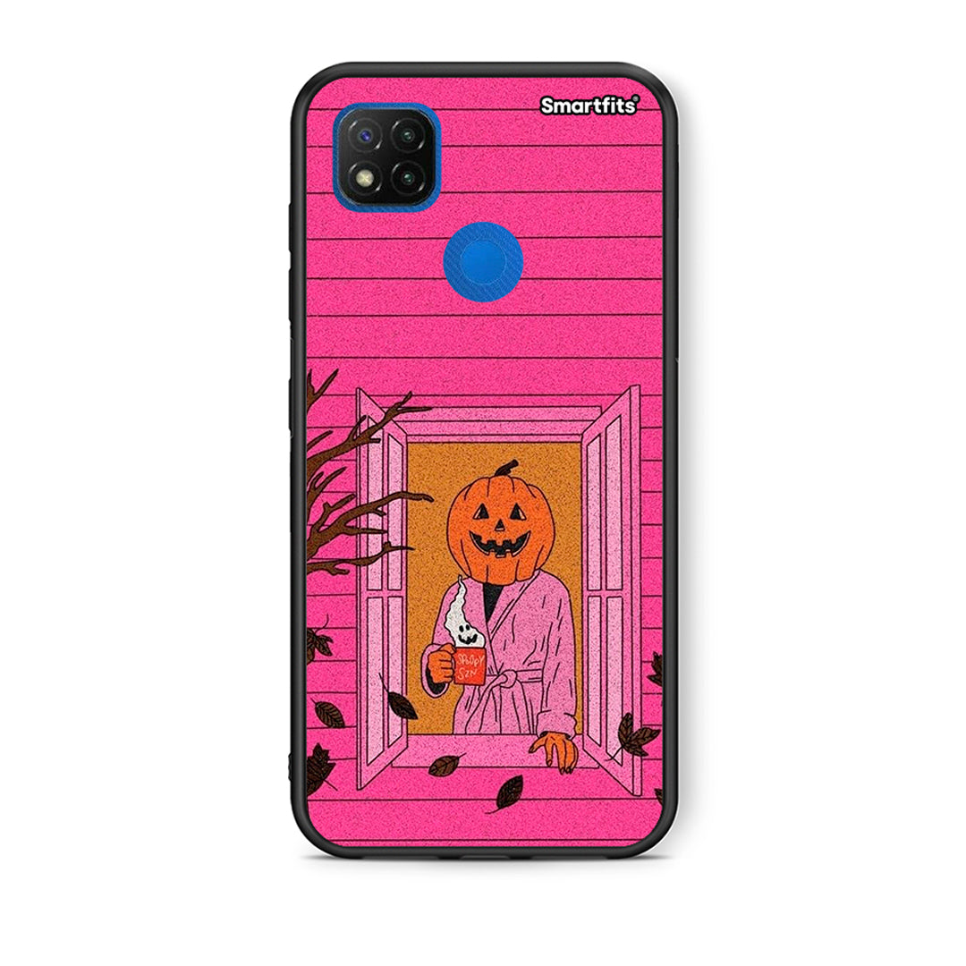 Θήκη Xiaomi Redmi 9C Halloween Pumpkin Lady από τη Smartfits με σχέδιο στο πίσω μέρος και μαύρο περίβλημα | Xiaomi Redmi 9C Halloween Pumpkin Lady case with colorful back and black bezels