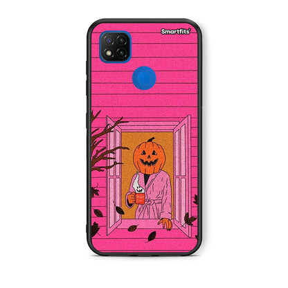 Θήκη Xiaomi Redmi 9C Halloween Pumpkin Lady από τη Smartfits με σχέδιο στο πίσω μέρος και μαύρο περίβλημα | Xiaomi Redmi 9C Halloween Pumpkin Lady case with colorful back and black bezels