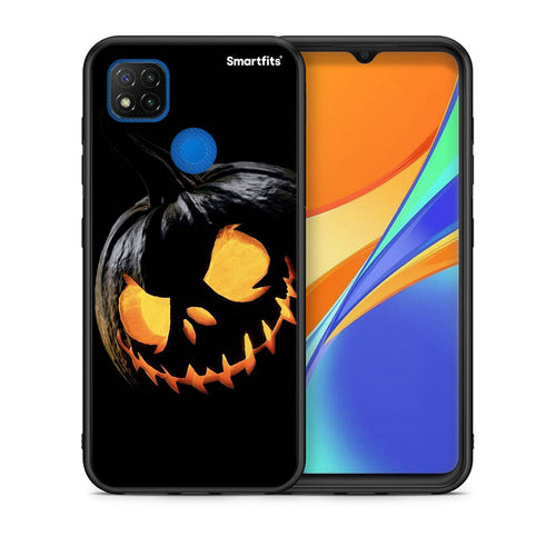 Θήκη Xiaomi Redmi 9C Halloween Scary Pumpkin από τη Smartfits με σχέδιο στο πίσω μέρος και μαύρο περίβλημα | Xiaomi Redmi 9C Halloween Scary Pumpkin case with colorful back and black bezels