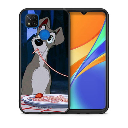 Θήκη Αγίου Βαλεντίνου Xiaomi Redmi 9C Lady And Tramp 1 από τη Smartfits με σχέδιο στο πίσω μέρος και μαύρο περίβλημα | Xiaomi Redmi 9C Lady And Tramp 1 case with colorful back and black bezels