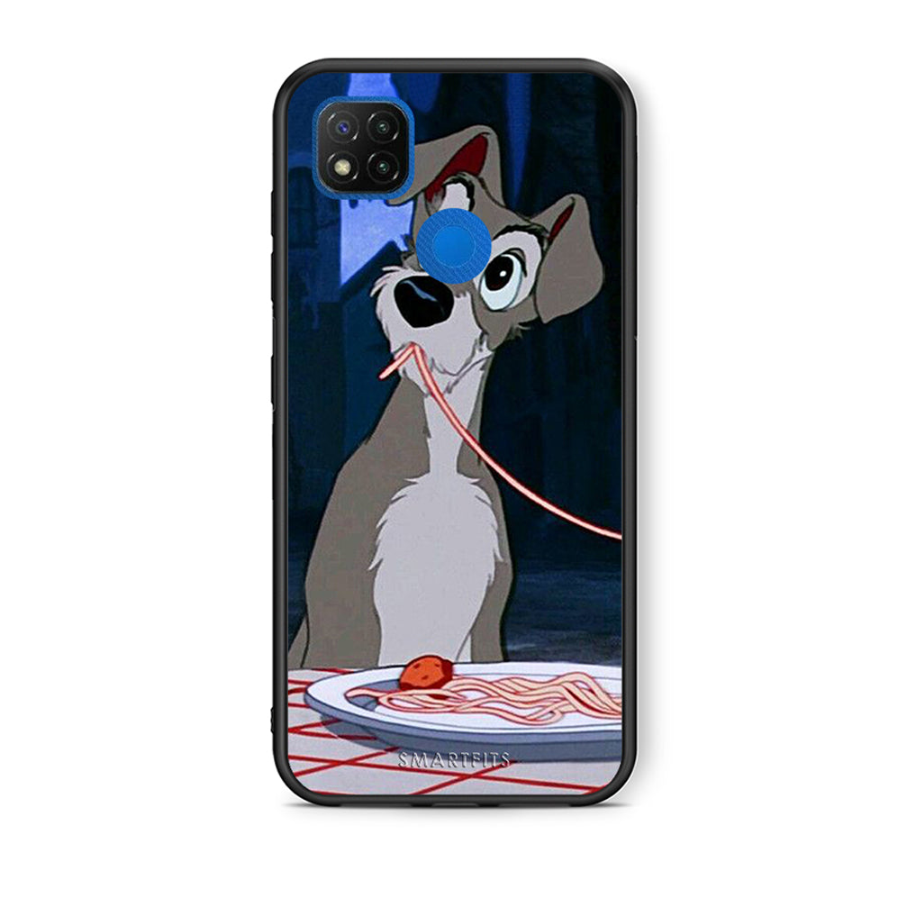 Θήκη Αγίου Βαλεντίνου Xiaomi Redmi 9C Lady And Tramp 1 από τη Smartfits με σχέδιο στο πίσω μέρος και μαύρο περίβλημα | Xiaomi Redmi 9C Lady And Tramp 1 case with colorful back and black bezels