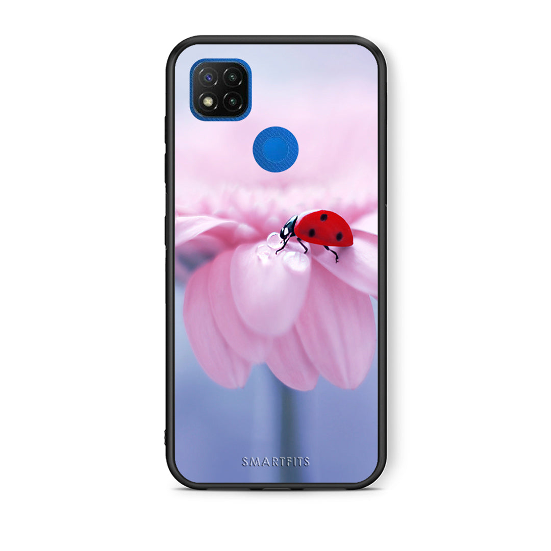 Θήκη Xiaomi Redmi 9C Ladybug Flower από τη Smartfits με σχέδιο στο πίσω μέρος και μαύρο περίβλημα | Xiaomi Redmi 9C Ladybug Flower case with colorful back and black bezels