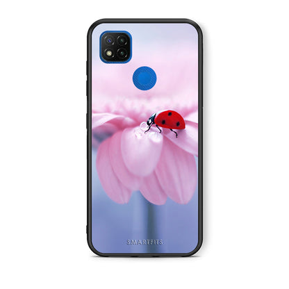 Θήκη Xiaomi Redmi 9C Ladybug Flower από τη Smartfits με σχέδιο στο πίσω μέρος και μαύρο περίβλημα | Xiaomi Redmi 9C Ladybug Flower case with colorful back and black bezels