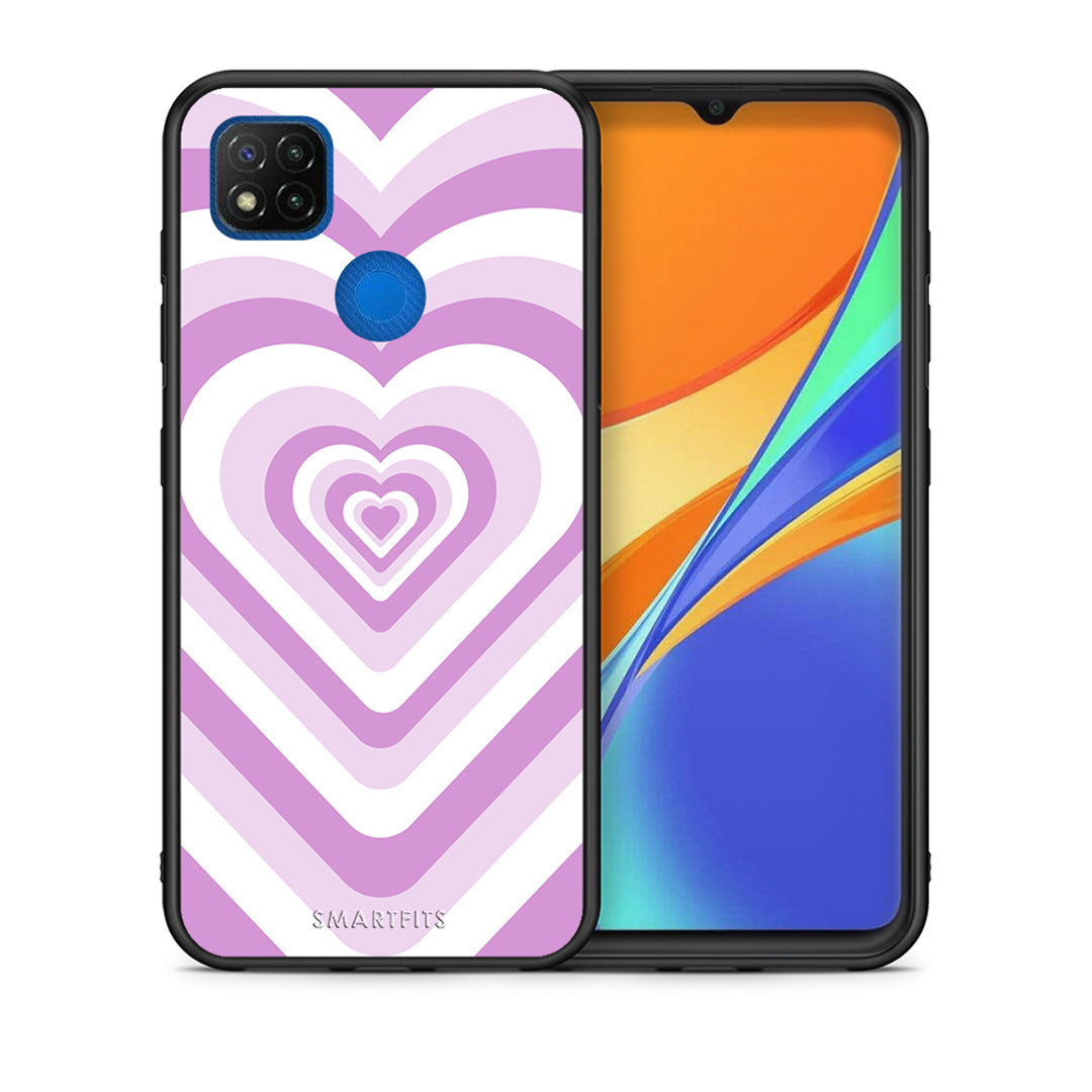 Θήκη Xiaomi Redmi 9C Lilac Hearts από τη Smartfits με σχέδιο στο πίσω μέρος και μαύρο περίβλημα | Xiaomi Redmi 9C Lilac Hearts case with colorful back and black bezels