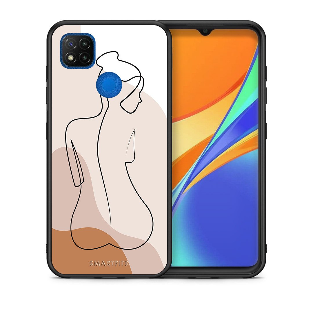 Θήκη Xiaomi Redmi 9C LineArt Woman από τη Smartfits με σχέδιο στο πίσω μέρος και μαύρο περίβλημα | Xiaomi Redmi 9C LineArt Woman case with colorful back and black bezels