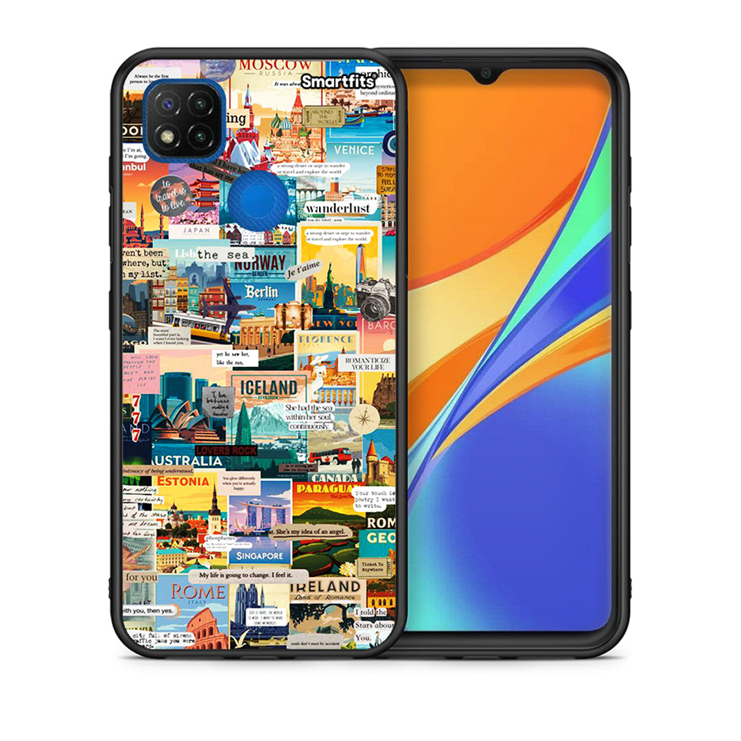 Θήκη Xiaomi Redmi 9C Live To Travel από τη Smartfits με σχέδιο στο πίσω μέρος και μαύρο περίβλημα | Xiaomi Redmi 9C Live To Travel case with colorful back and black bezels